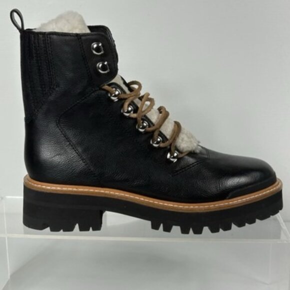 Marc Fisher Womens Sz 6.5 SEE‎ PHOTOS Izzie Black Leather Boots Sherpa Lizzie - Picture 5 of 13
